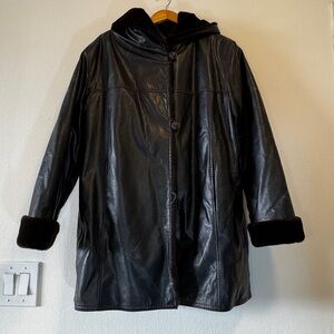 Nuage Faux Fur Hooded Leather Jacket/Coat LARGE